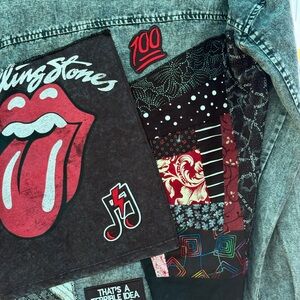 Mystree Jean Jacket with Red and Black Rolling Stones custom design